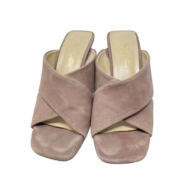 42 Gold Saldana Kid Suede Sandal Womens 6 Open Toe Criss Cross Strap Tan - Picture 2 of 9